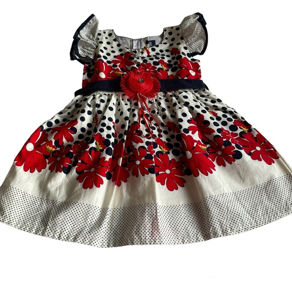 NWT Beautiful 1/2 Year Old Girls Floral Cotton Dress in Red, Blue and White. - Picture 16 of 16
